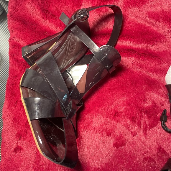 Zara black high-heeled vinyl sandals size 6 - Picture 9 of 12